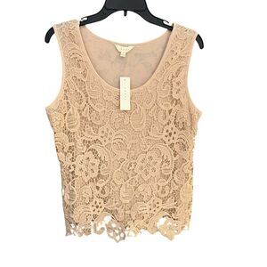 Adiva women's L crochet knit peach color floral pattern blouse top nwt